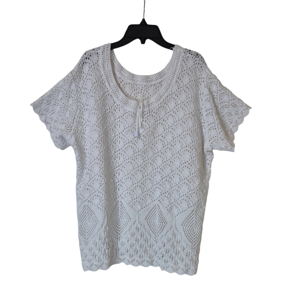 White Boho Style Crochet Top, Cover-Up